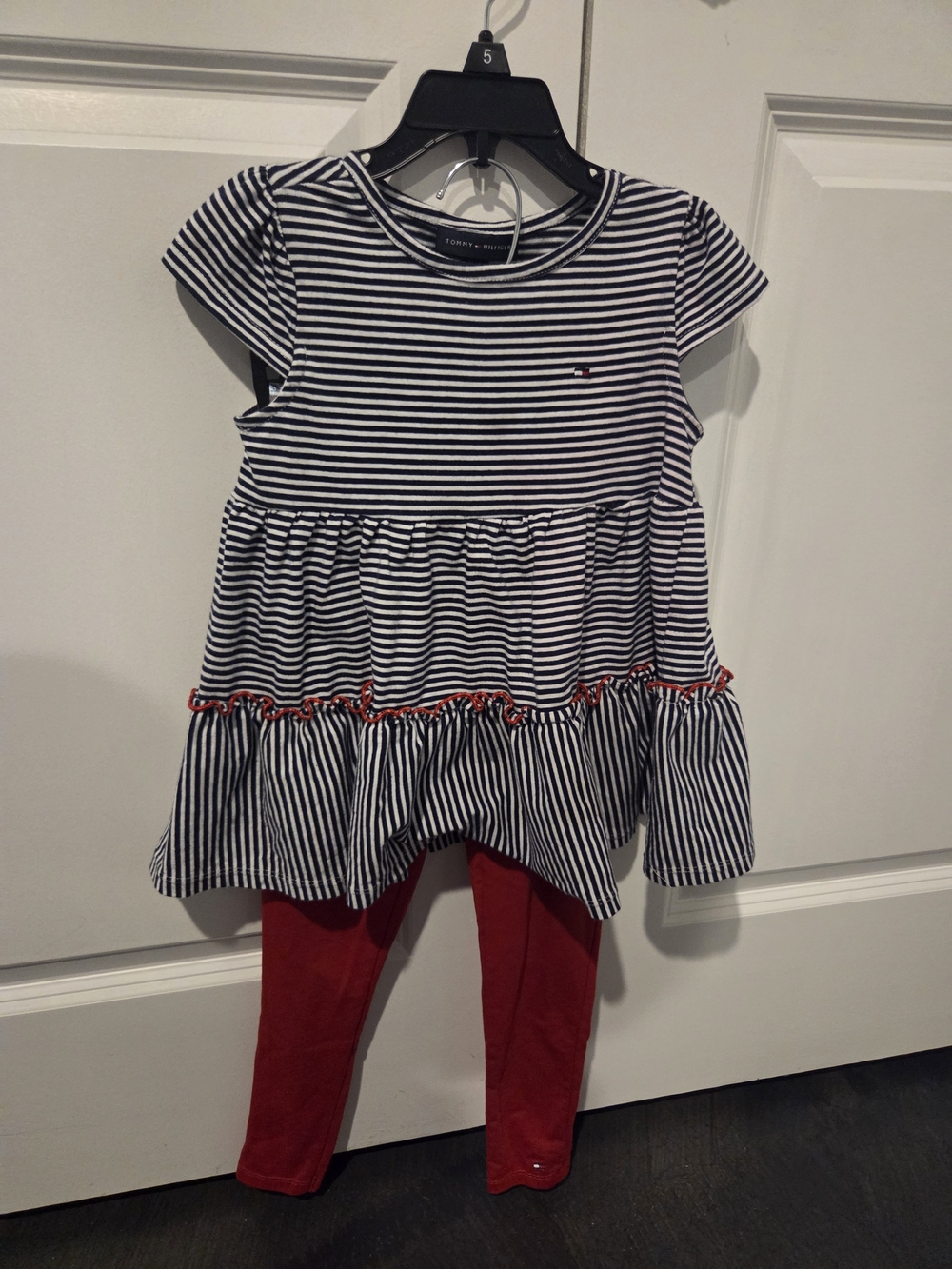 Tommy Hilfiger Girls' Navy Stripe Tunic with Red Leggings